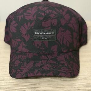 Travis Mathew Men's Burgundy Leaf-Print Baseball Cap with Black Accents